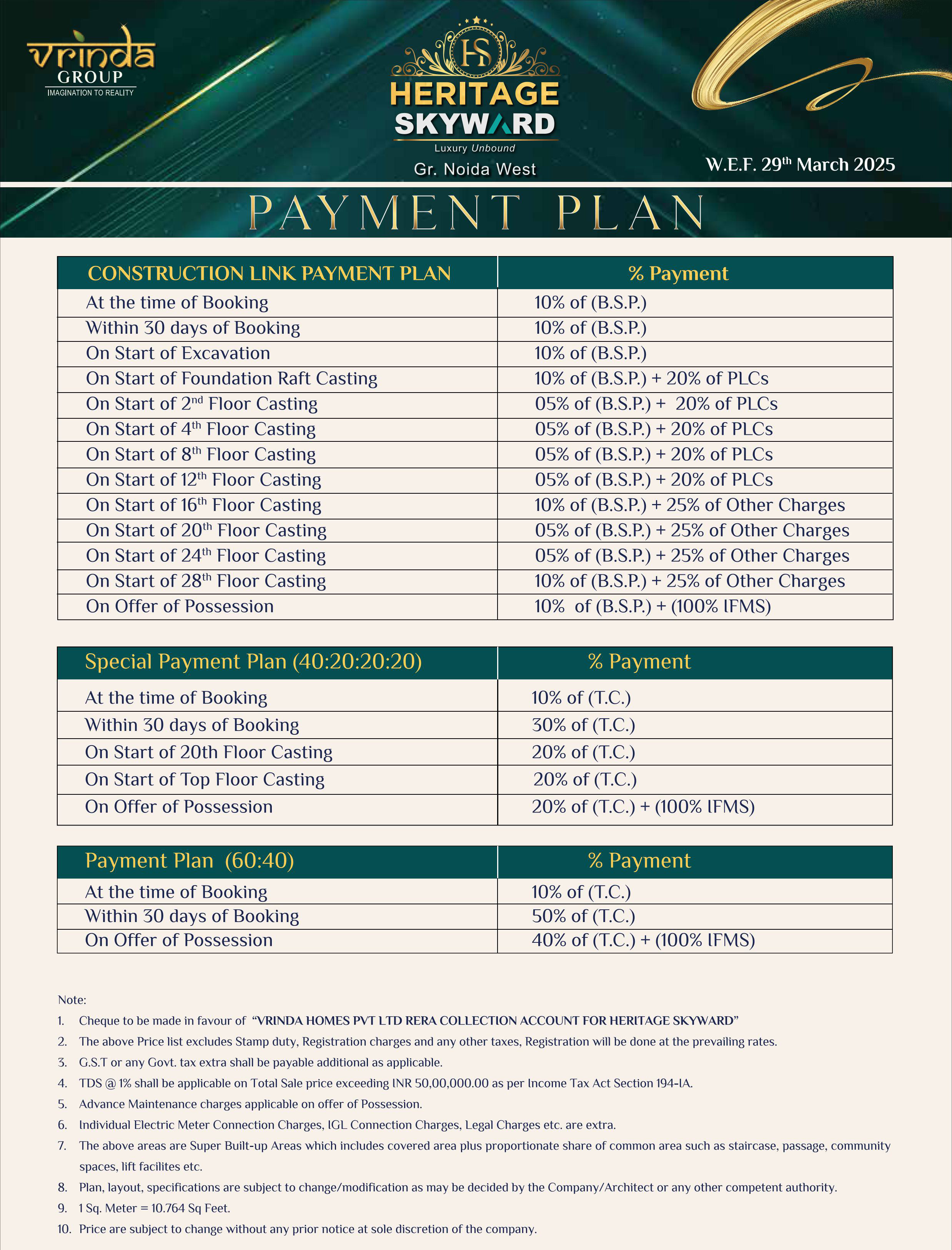 Vrinda Heritage Skyward Payment Plan
